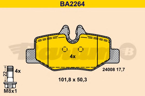 Комплект тормозных колодок, дисковый тормоз BARUM BA2264