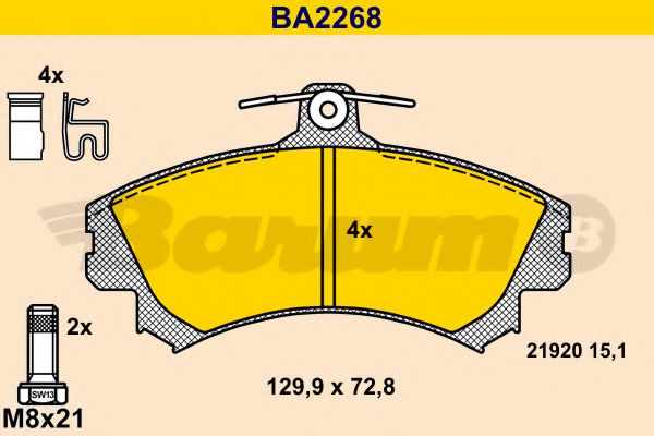 Комплект тормозных колодок, дисковый тормоз BARUM BA2268