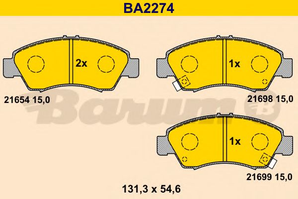 Комплект тормозных колодок, дисковый тормоз BARUM BA2274