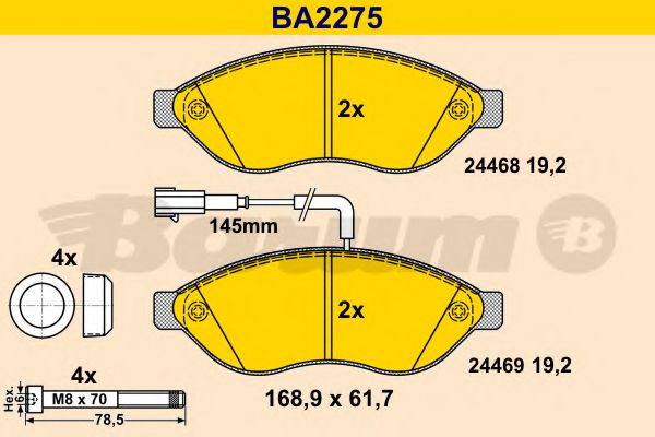 Комплект тормозных колодок, дисковый тормоз BARUM BA2275