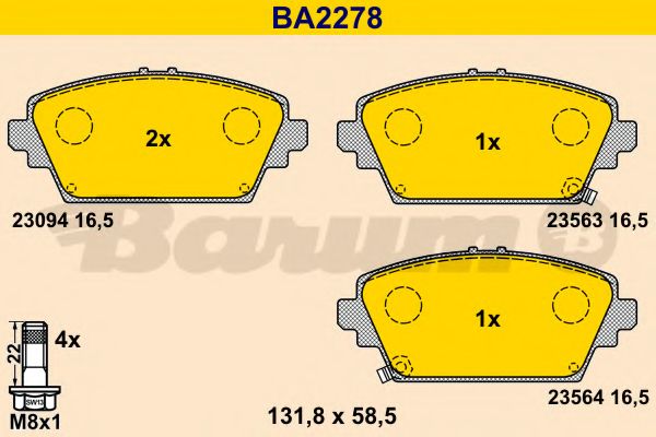 Комплект тормозных колодок, дисковый тормоз BARUM BA2278