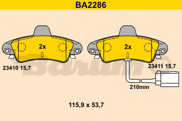 Комплект тормозных колодок, дисковый тормоз BARUM BA2286