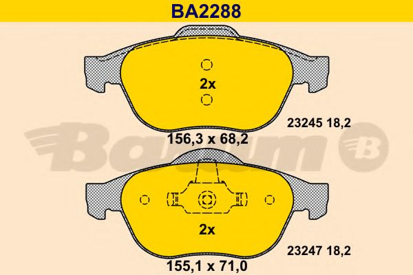 Комплект тормозных колодок, дисковый тормоз BARUM BA2288