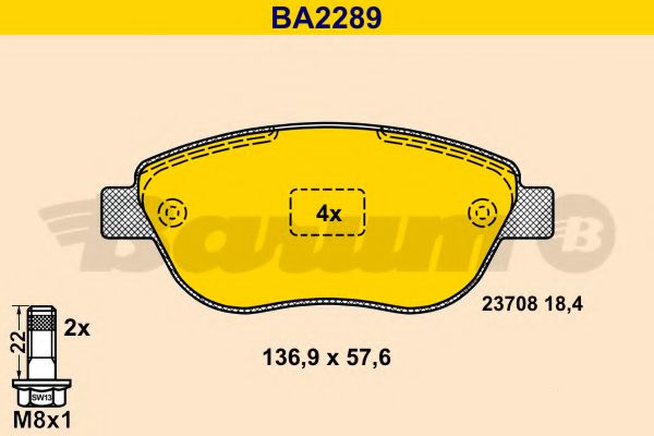 Комплект тормозных колодок, дисковый тормоз BARUM BA2289