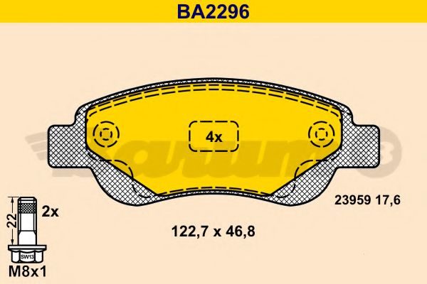 Комплект тормозных колодок, дисковый тормоз BARUM BA2296