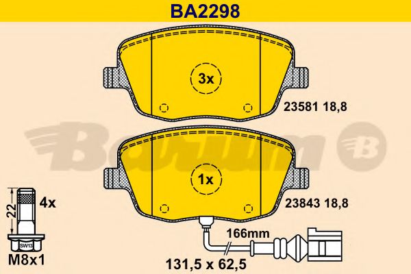 Комплект тормозных колодок, дисковый тормоз BARUM BA2298