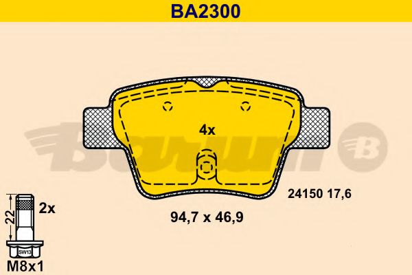 Комплект тормозных колодок, дисковый тормоз BARUM BA2300