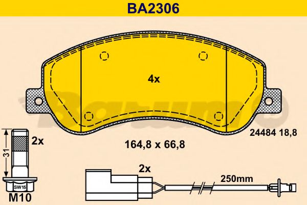 Комплект тормозных колодок, дисковый тормоз BARUM BA2306