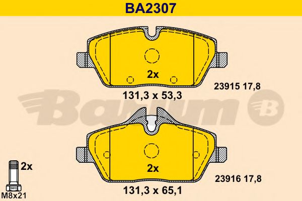 Комплект тормозных колодок, дисковый тормоз BARUM BA2307