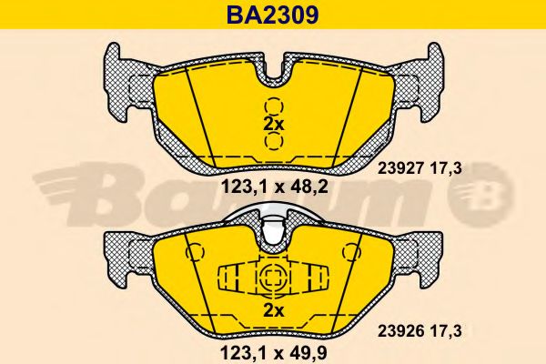 Комплект тормозных колодок, дисковый тормоз BARUM BA2309