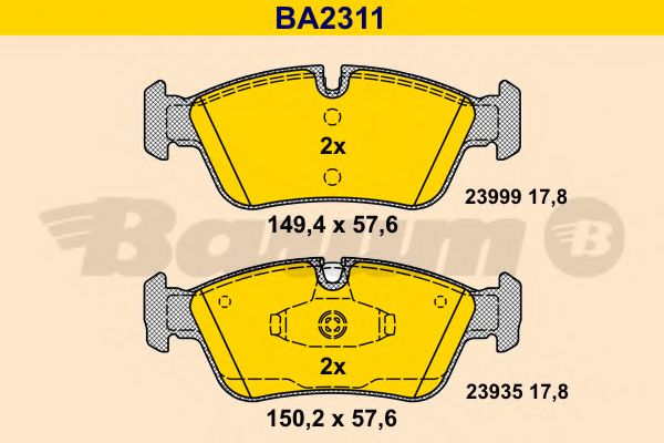 Комплект тормозных колодок, дисковый тормоз BARUM BA2311