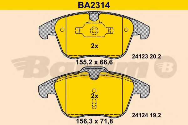 Комплект тормозных колодок, дисковый тормоз BARUM BA2314