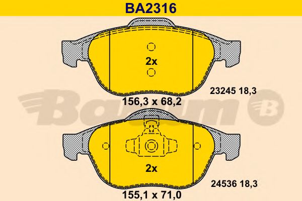 Комплект тормозных колодок, дисковый тормоз BARUM BA2316