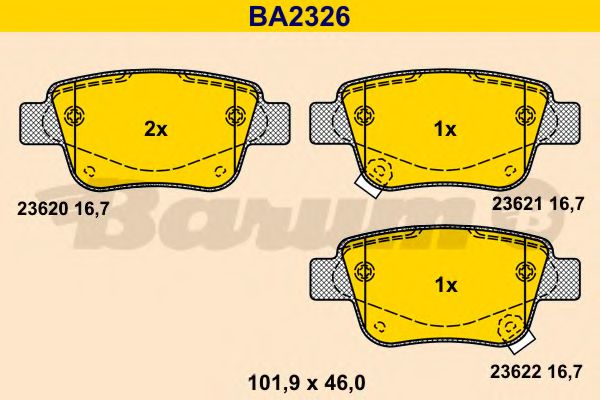 Комплект тормозных колодок, дисковый тормоз BARUM BA2326