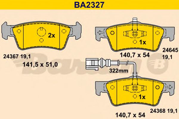 Комплект тормозных колодок, дисковый тормоз BARUM BA2327