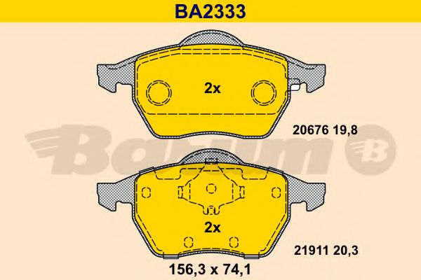 Комплект тормозных колодок, дисковый тормоз BARUM BA2333