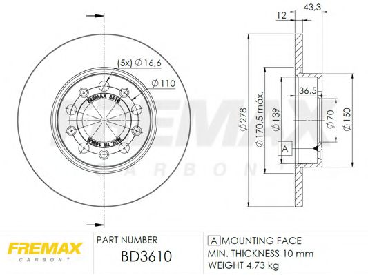Тормозной диск FREMAX BD-3610