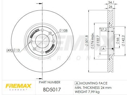 Тормозной диск FREMAX BD-5017