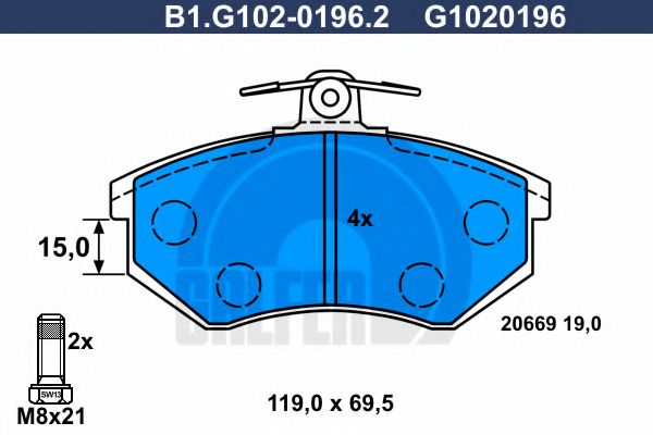 Комплект тормозных колодок, дисковый тормоз GALFER B1.G102-0196.2
