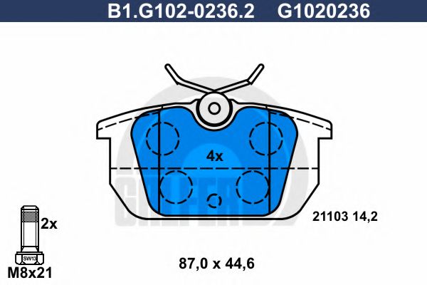 Комплект тормозных колодок, дисковый тормоз GALFER B1.G102-0236.2