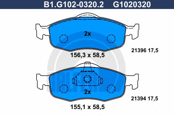 Комплект тормозных колодок, дисковый тормоз GALFER B1.G102-0320.2