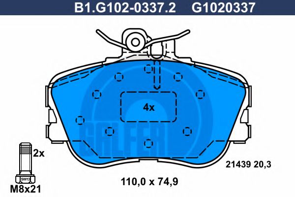 Комплект тормозных колодок, дисковый тормоз GALFER B1.G102-0337.2