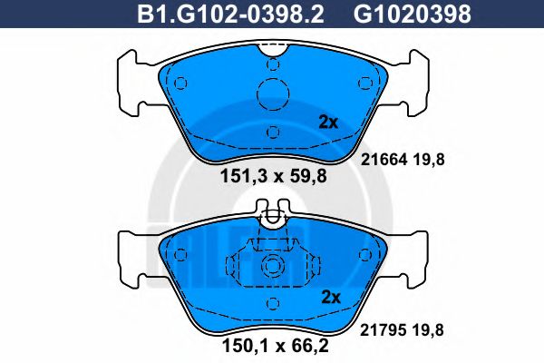 Комплект тормозных колодок, дисковый тормоз GALFER B1.G102-0398.2