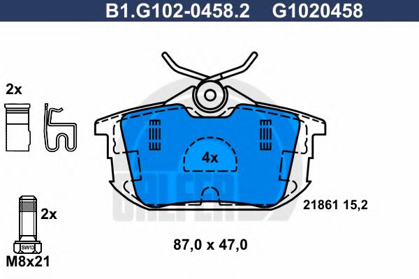 Комплект тормозных колодок, дисковый тормоз GALFER B1.G102-0458.2