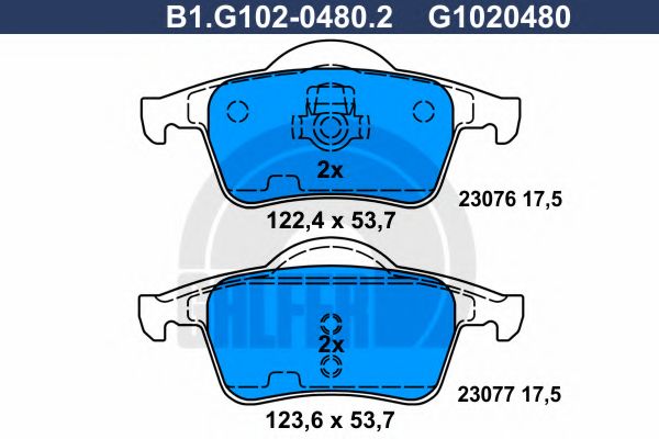 Комплект тормозных колодок, дисковый тормоз GALFER B1.G102-0480.2