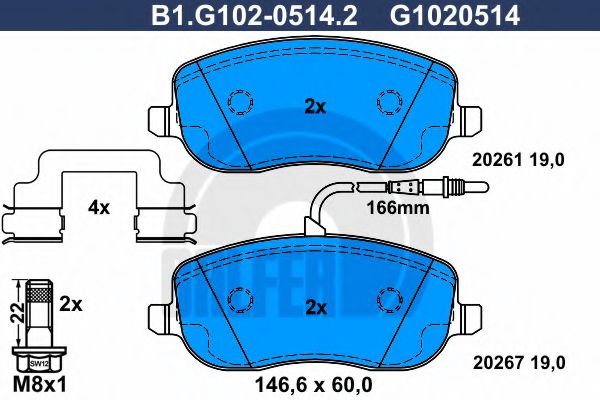 Комплект тормозных колодок, дисковый тормоз GALFER B1.G102-0514.2