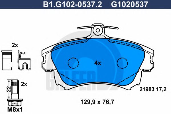 Комплект тормозных колодок, дисковый тормоз GALFER B1.G102-0537.2