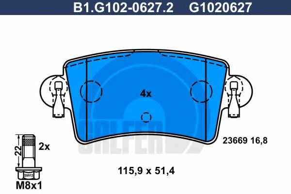 Комплект тормозных колодок, дисковый тормоз GALFER B1.G102-0627.2