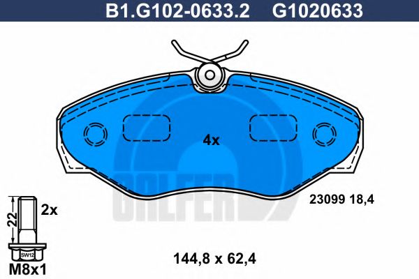 Комплект тормозных колодок, дисковый тормоз GALFER B1.G102-0633.2