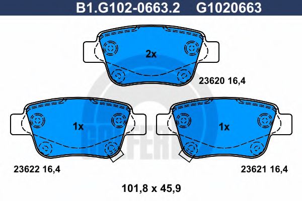 Комплект тормозных колодок, дисковый тормоз GALFER B1.G102-0663.2