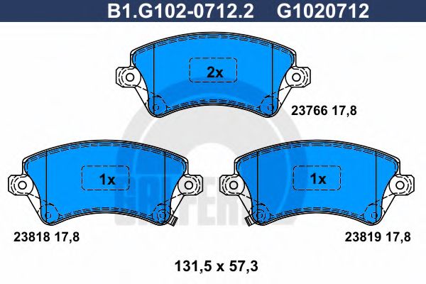 Комплект тормозных колодок, дисковый тормоз GALFER B1.G102-0712.2