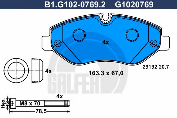 Комплект тормозных колодок, дисковый тормоз GALFER B1.G102-0769.2
