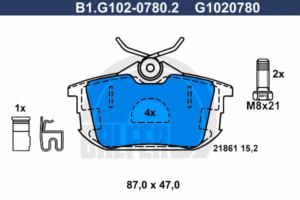 Комплект тормозных колодок, дисковый тормоз GALFER B1.G102-0780.2