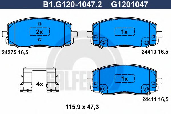 Комплект тормозных колодок, дисковый тормоз GALFER B1.G120-1047.2