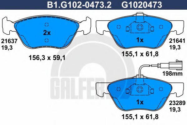 Комплект тормозных колодок, дисковый тормоз GALFER B1.G102-0473.2
