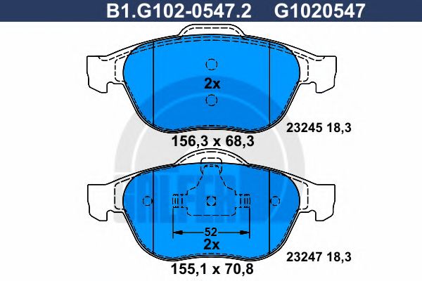 Комплект тормозных колодок, дисковый тормоз GALFER B1.G102-0547.2