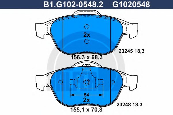 Комплект тормозных колодок, дисковый тормоз GALFER B1.G102-0548.2