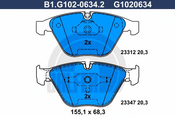 Комплект тормозных колодок, дисковый тормоз GALFER B1.G102-0634.2