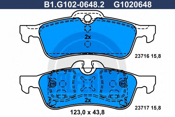 Комплект тормозных колодок, дисковый тормоз GALFER B1.G102-0648.2