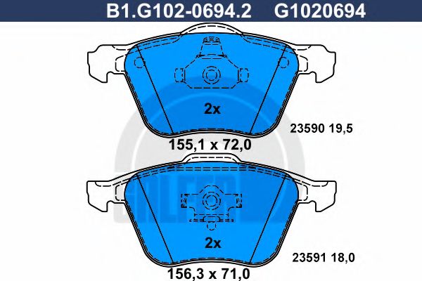 Комплект тормозных колодок, дисковый тормоз GALFER B1.G102-0694.2