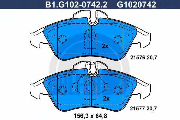 Комплект тормозных колодок, дисковый тормоз GALFER B1.G102-0742.2