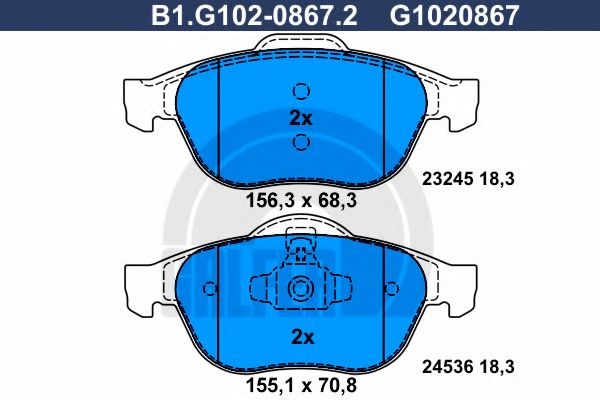 Комплект тормозных колодок, дисковый тормоз GALFER B1.G102-0867.2