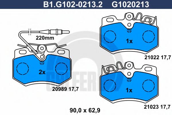 Комплект тормозных колодок, дисковый тормоз GALFER B1.G102-0213.2