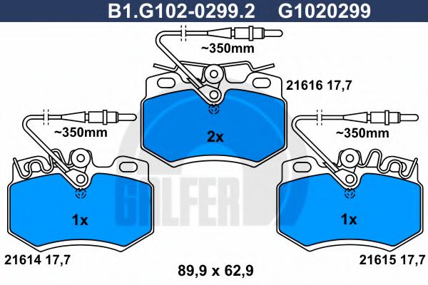 Комплект тормозных колодок, дисковый тормоз GALFER B1.G102-0299.2