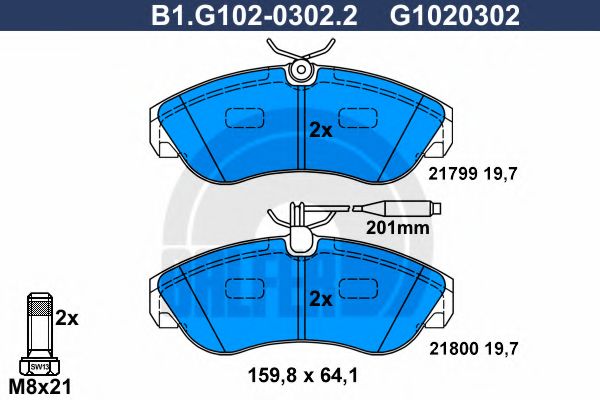 Комплект тормозных колодок, дисковый тормоз GALFER B1.G102-0302.2