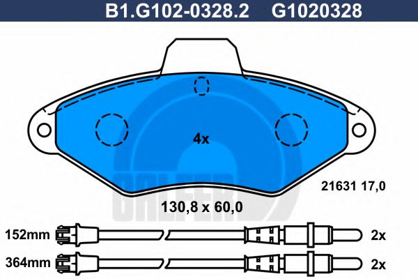 Комплект тормозных колодок, дисковый тормоз GALFER B1.G102-0328.2